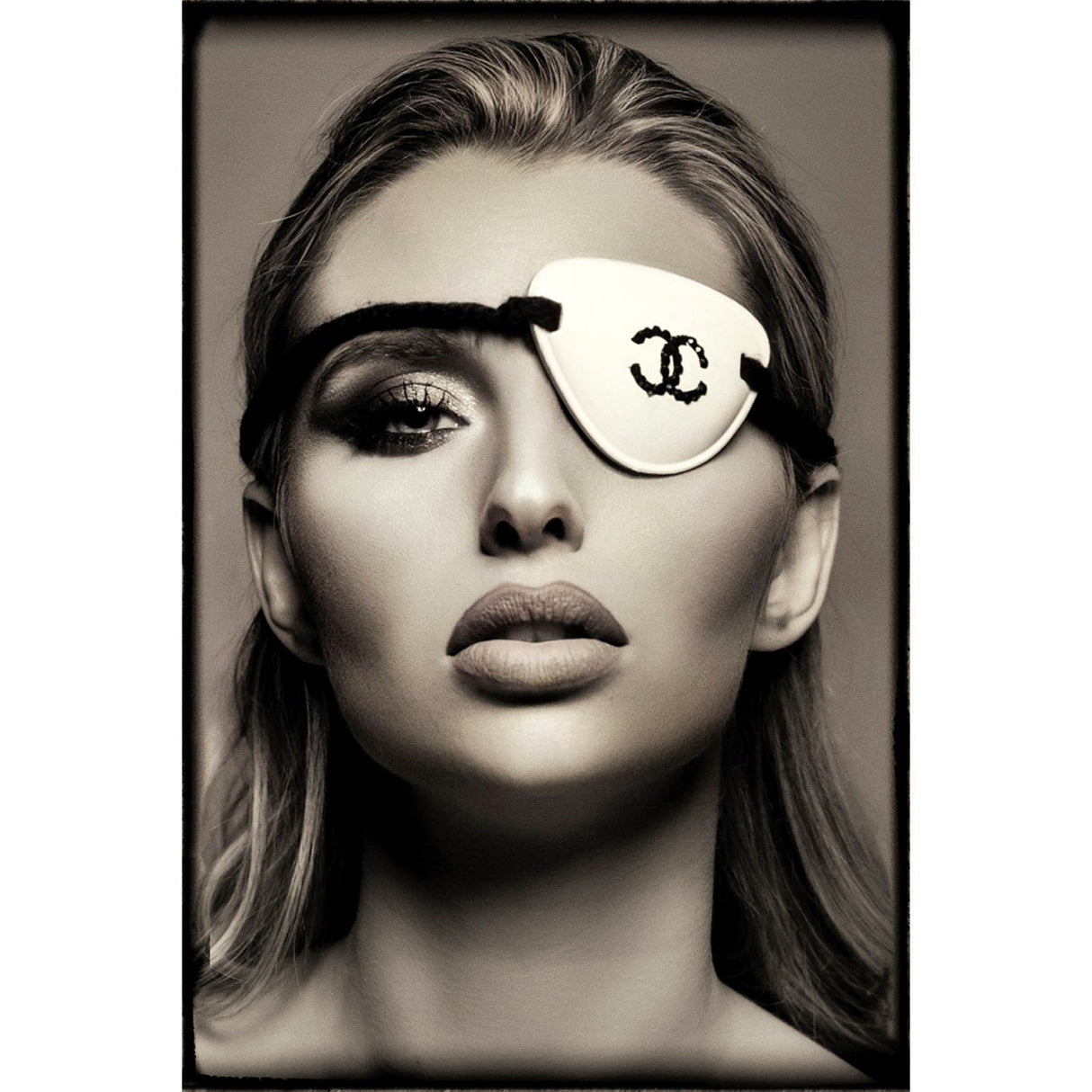 Fashion Statement Monochrome Eye-patched Woman Portrait art print by Cobra Art