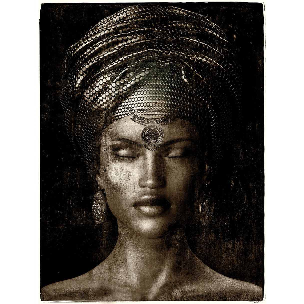 Eyes Shut Sepia Photographic Art | Cobra Art Glamour Girl