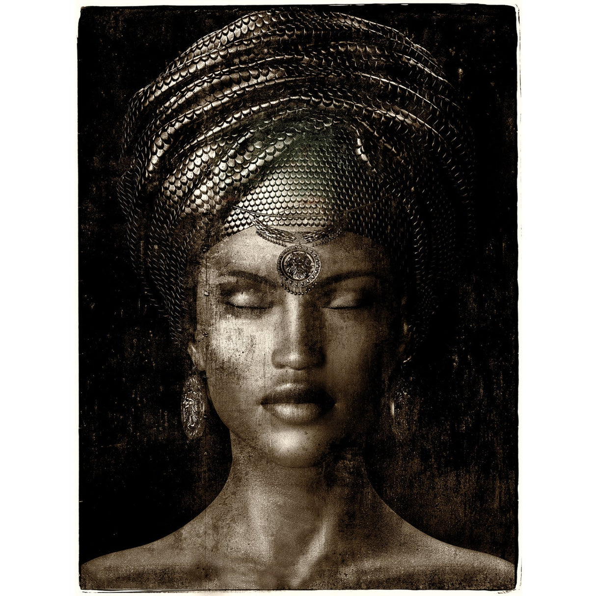 Glamour Girl Eyes Shut Sepia photographic art print by Cobra Art