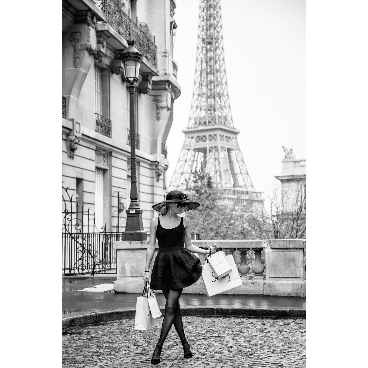 Josefine Lywinge Paris Shopping Black Dressed Woman photographic art print by Cobra Art