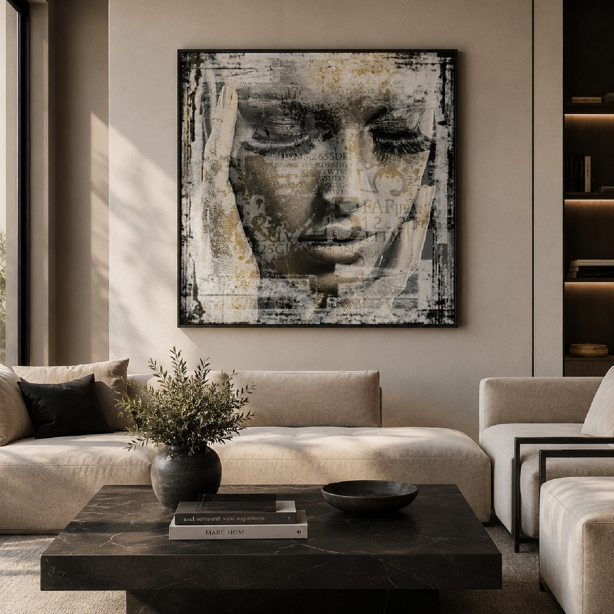 Face Grey Gold Abstract Portrait Artwork art print by Cobra Art, alternate view 2