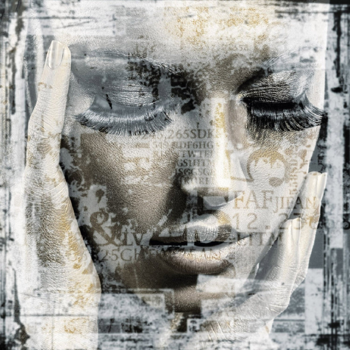 Face Grey Gold Abstract Portrait Artwork art print by Cobra Art