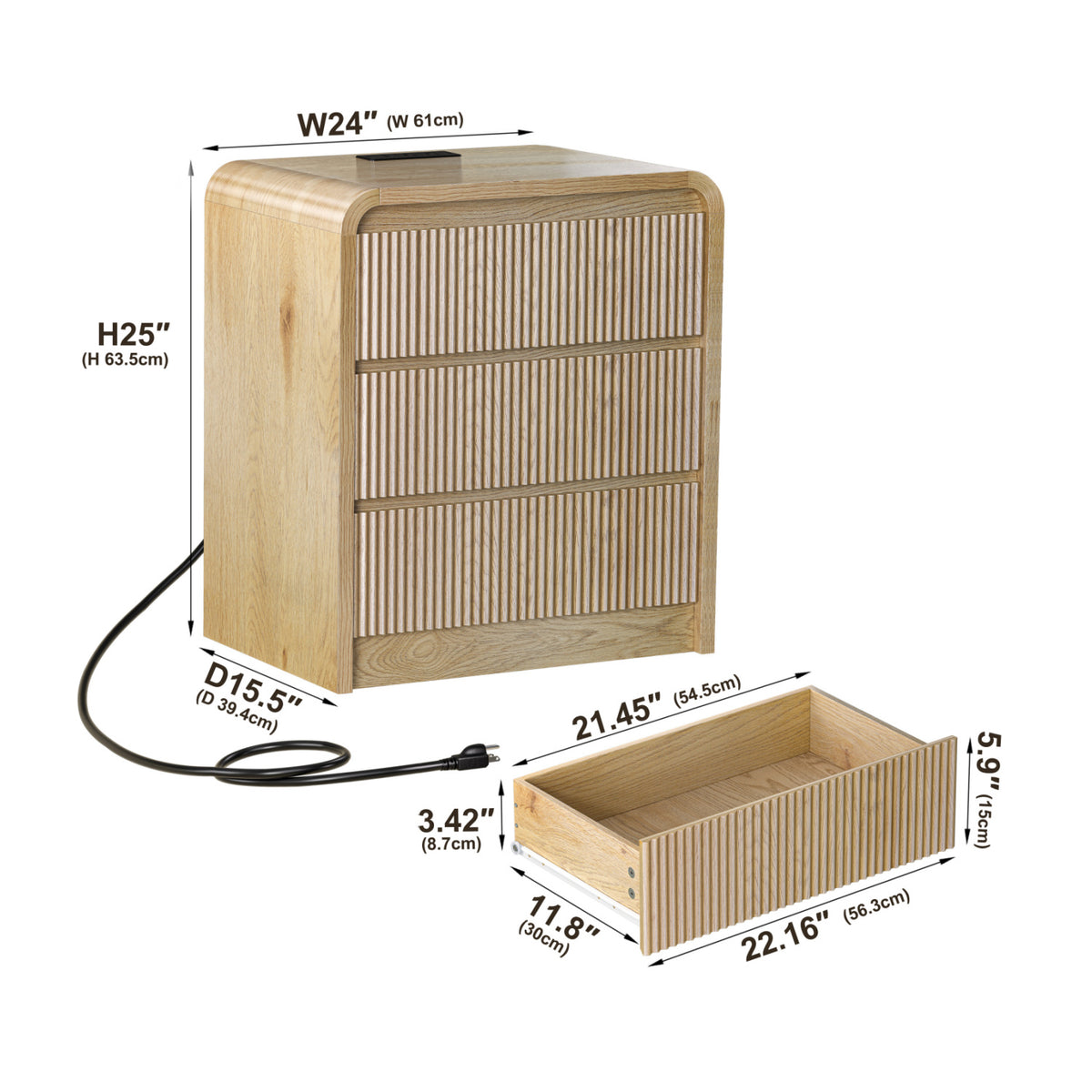Natural Fluted Night Stand | OROA