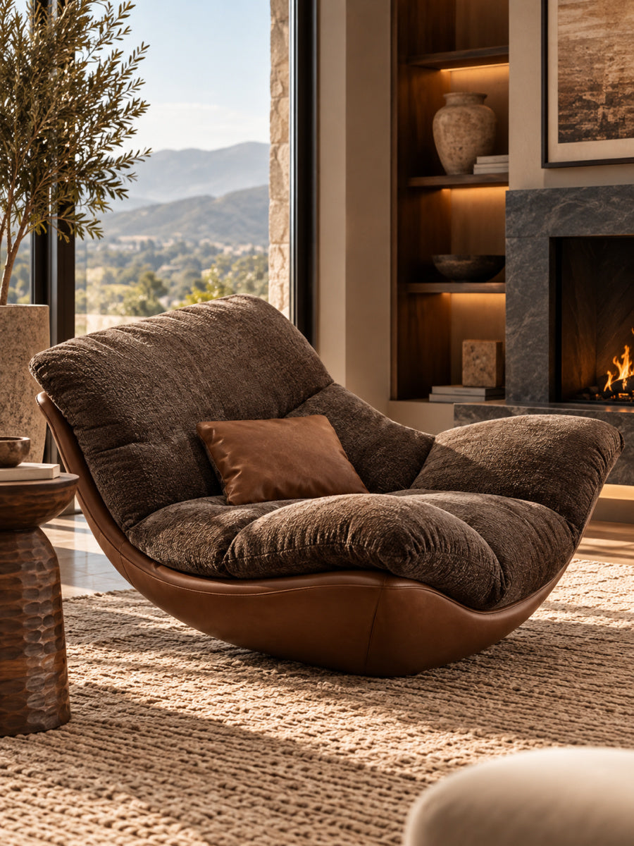 Modern European furniture - Modern Brown Textured Fabric Oversized Lounge Chair - www.oroa.com