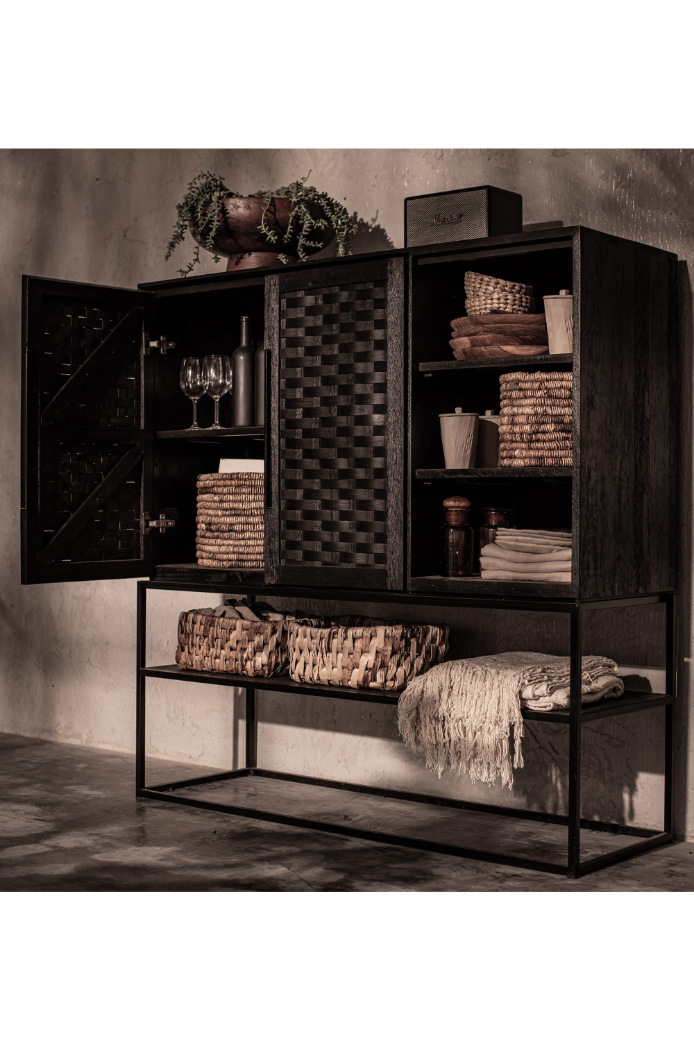 Charcoal Wooden 3-Shelf Cabinet | dBodhi Karma | OROA.com