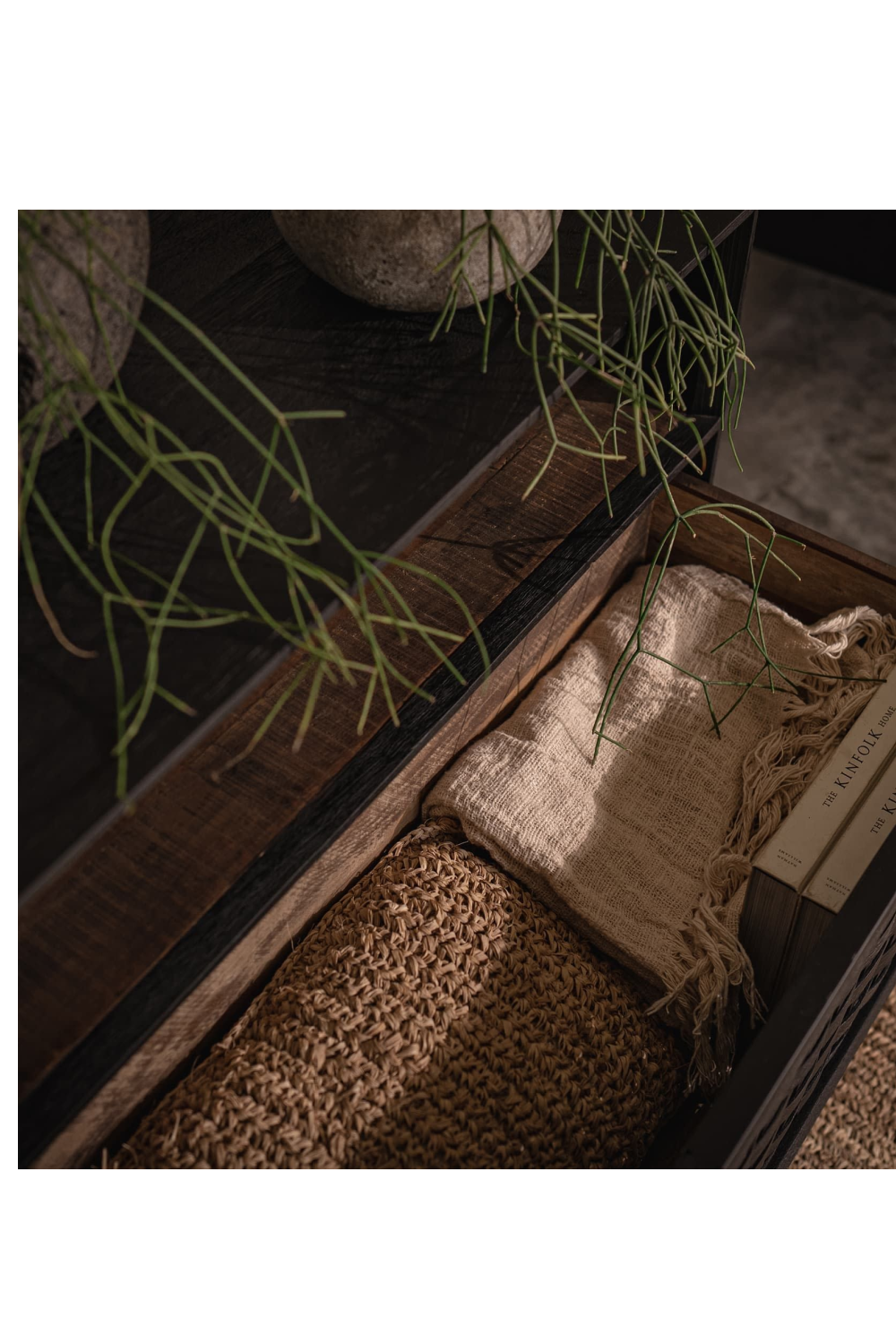 Charcoal Wooden 2-Drawer Low Dresser | dBodhi Karma | OROA.com