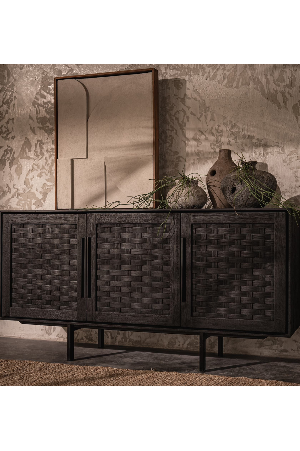 Black Wooden 3-Door Low Dresser | dBodhi Karma | OROA.com