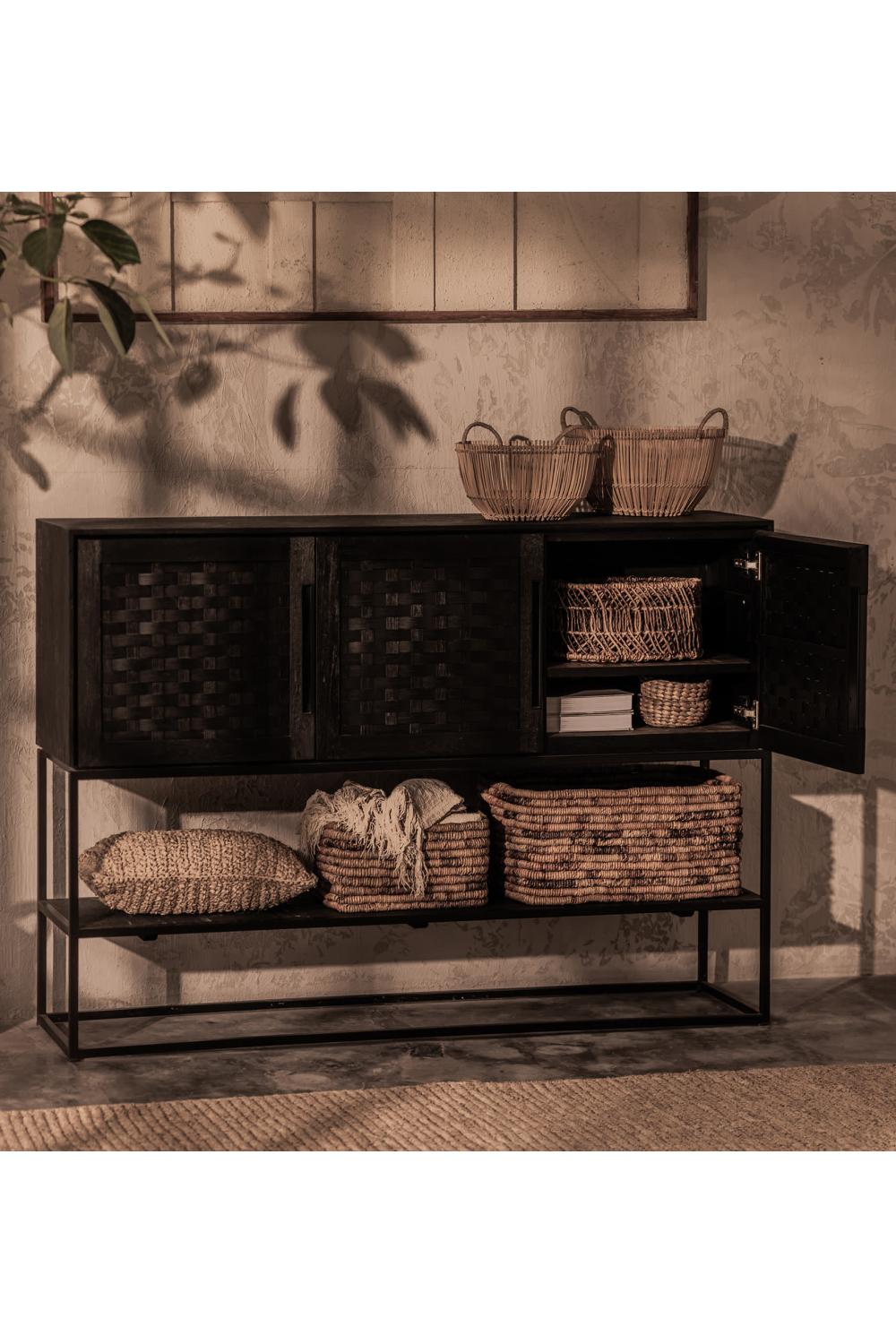 Black Wooden 3-Door High Dresser | dBodhi Karma | OROA.com