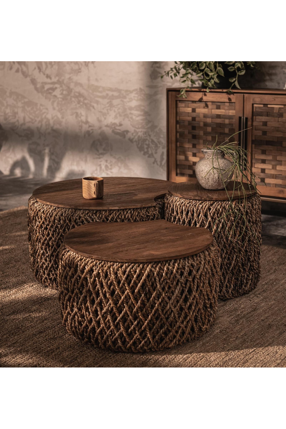 Round Abaca Coffee Table Set (3) | dBodhi Knut Padi | OROA.com