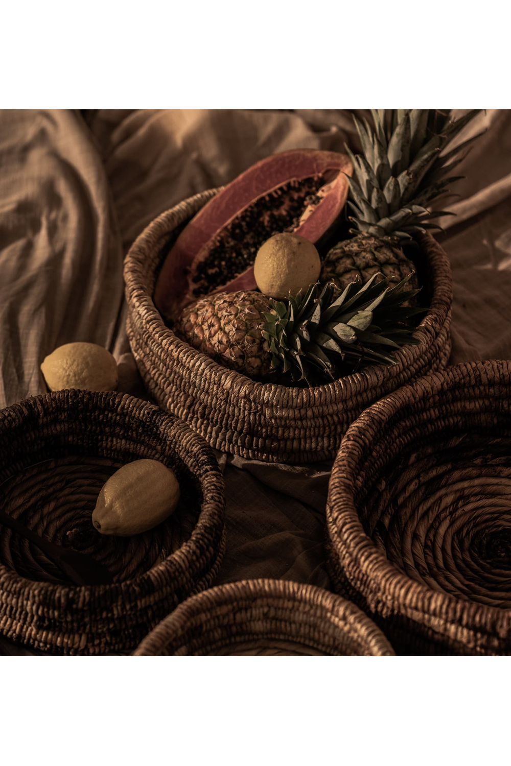 Round Woven Abaca Low Basket Set (2) | dBodhi Caterpillar Ambang | OROA.com