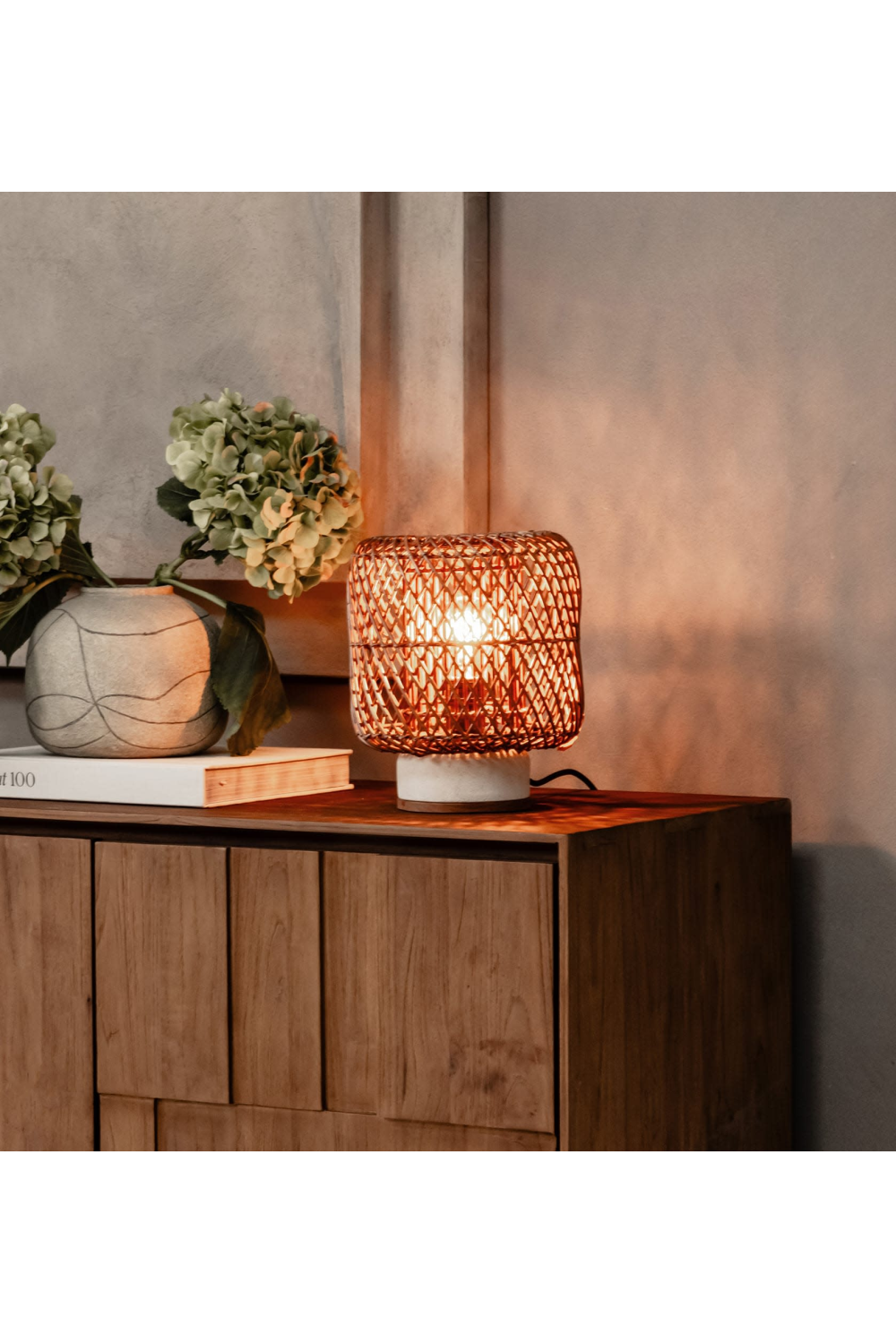 Brown Rattan Cylindrical Table Lamp | dBodhi Pole | OROA.com