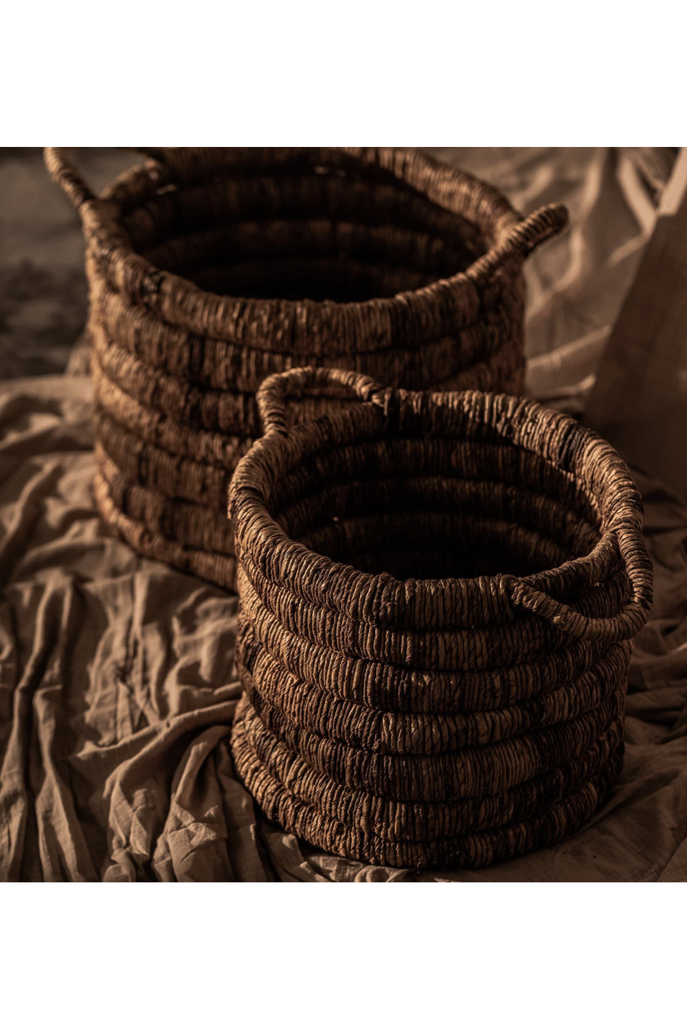 Round Abaca Basket With Handle | dBodhi Caterpillar Sago | OROA.com