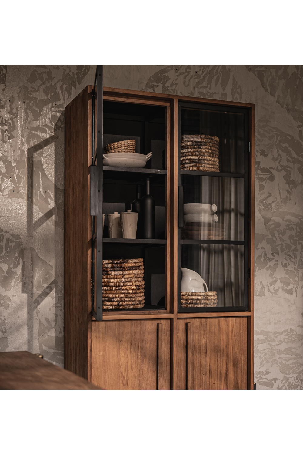 Natural Teak Glass 4-Door Cabinet | dBodhi Outline | OROA.com