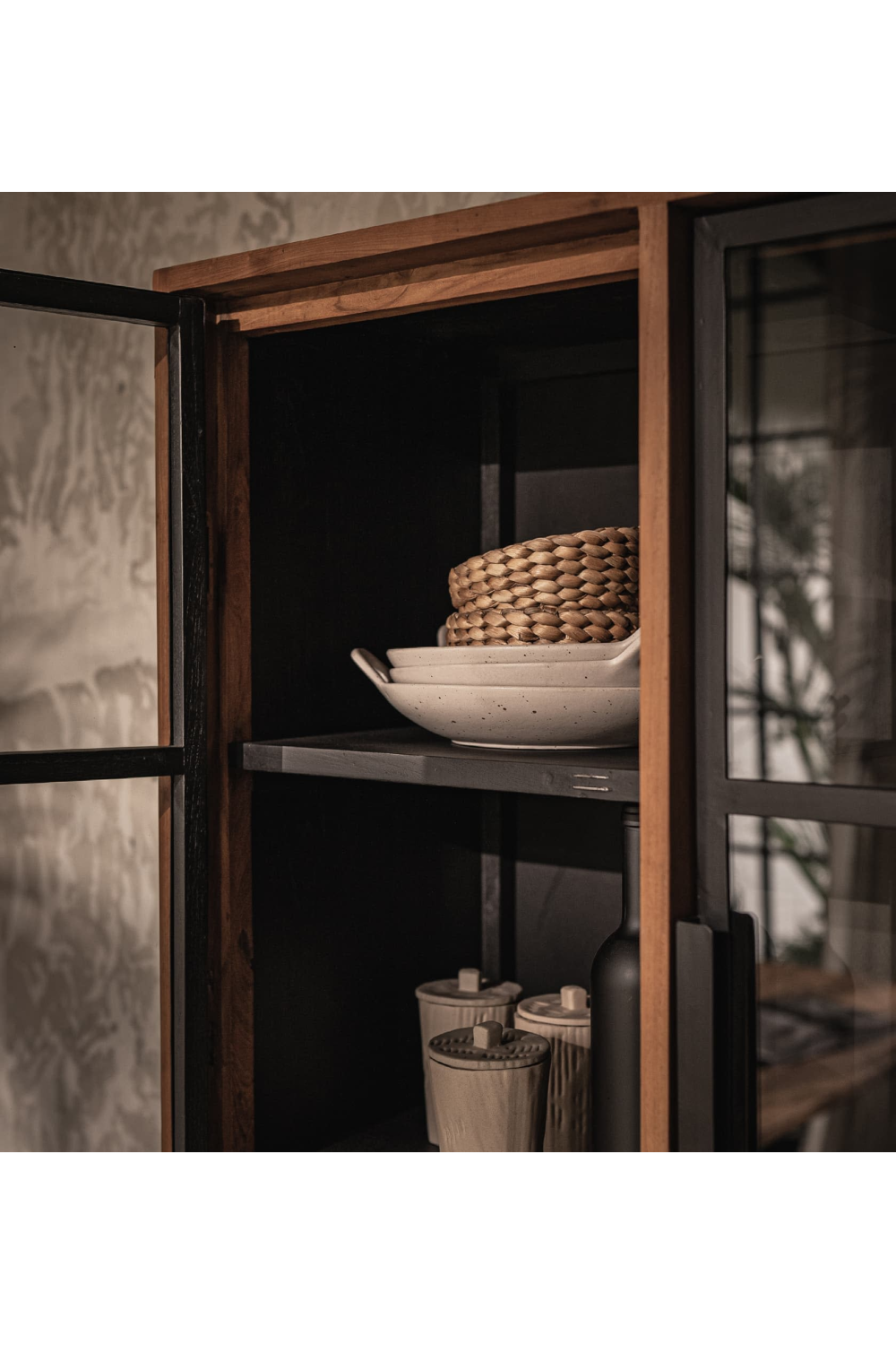 Natural Teak Glass 4-Door Cabinet | dBodhi Outline | OROA.com