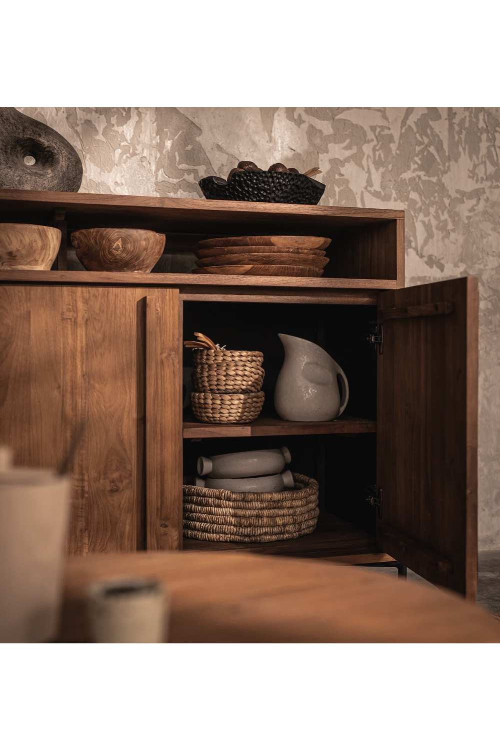 Wooden Farmhouse Sideboard With Open Rack | dBodhi Outline | OROA.com
