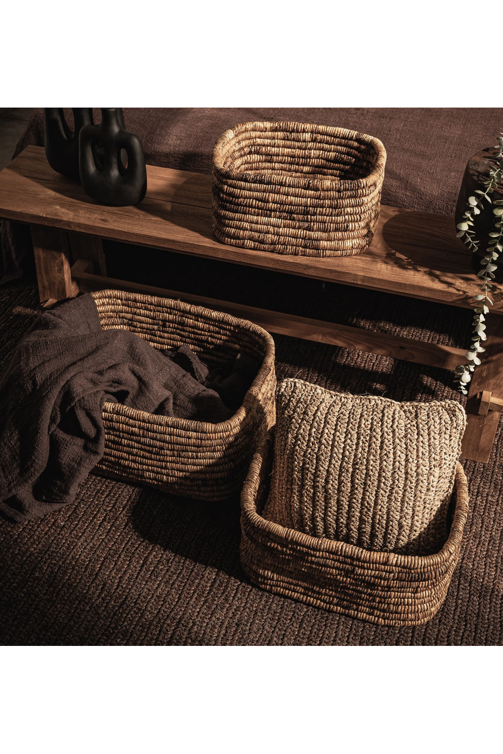 Rectangular Woven Abaca Basket Set (3) | dBodhi Caterpillar Ambang | OROA.com