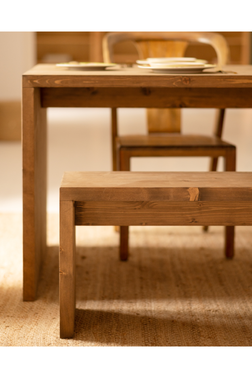 Angular Dining Table and Bench Set | Decowood Telva | Oroa.com