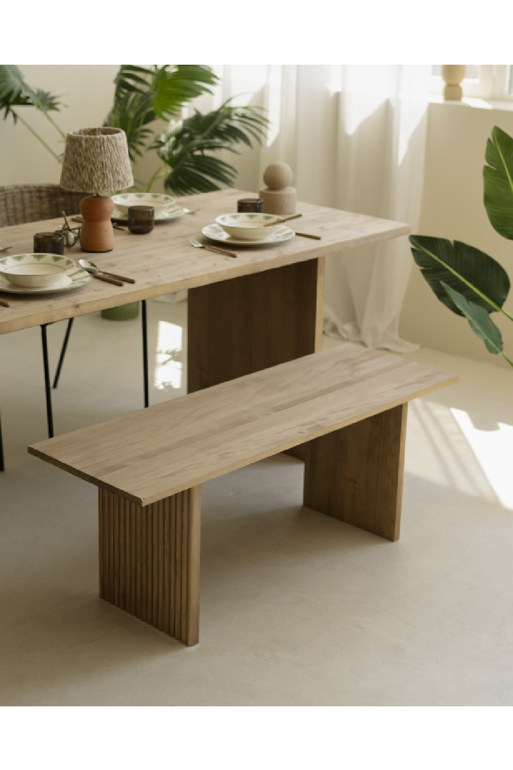 Fluted Wood Legs Bench | Decowood Bali | Oroa.com