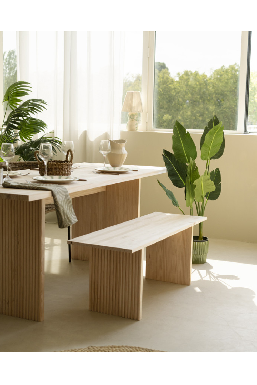 Fluted Wood Legs Bench | Decowood Bali | Oroa.com