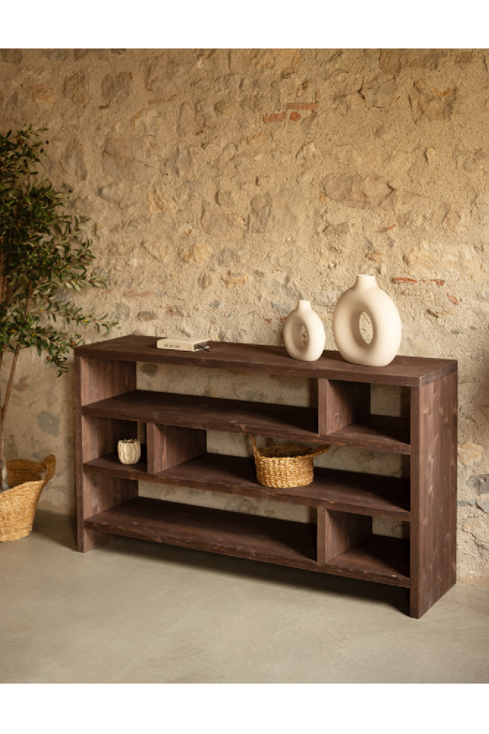 Solid Wood Low Bookshelf | Decowood Rose | OROA.com