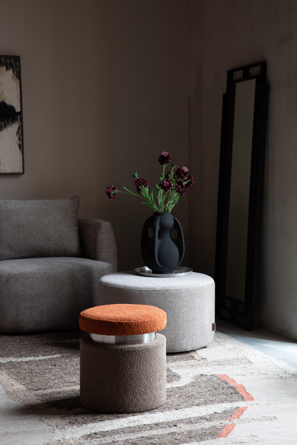 Round Upholstered Ottoman | Dutchbone Rocca | OROA.com