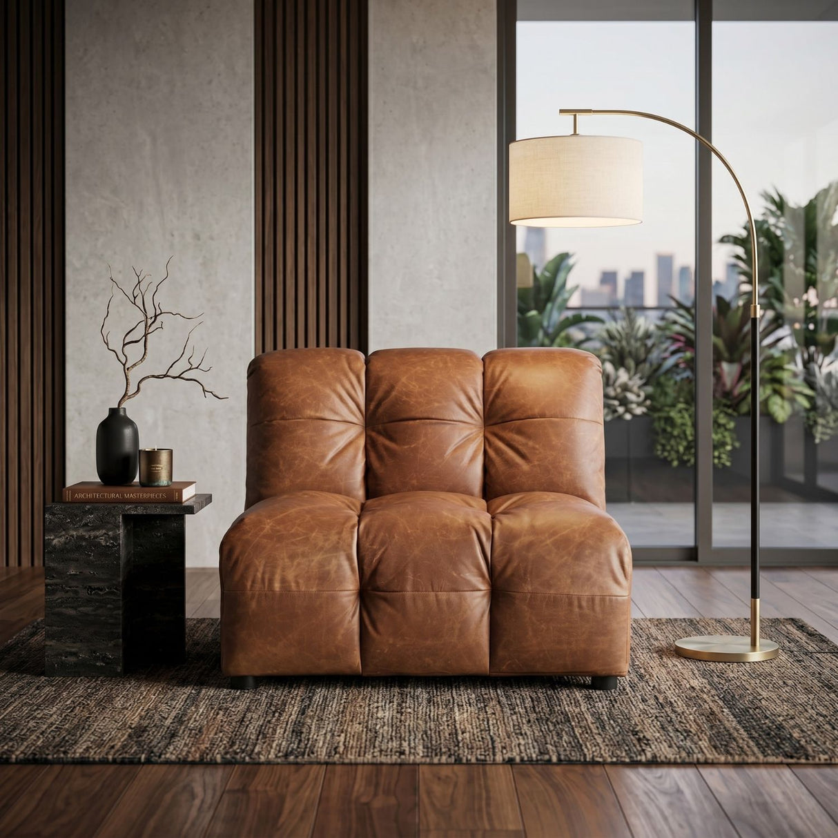 Tufted Leather Armless Sofa | Oroa.com