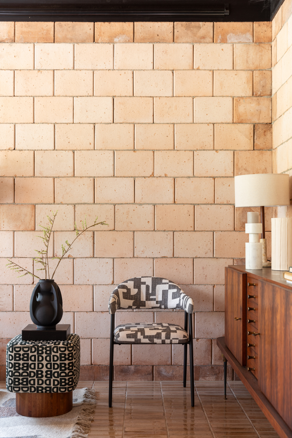 Letter Print Square Stool | Dutchbone Monogram | OROA.com