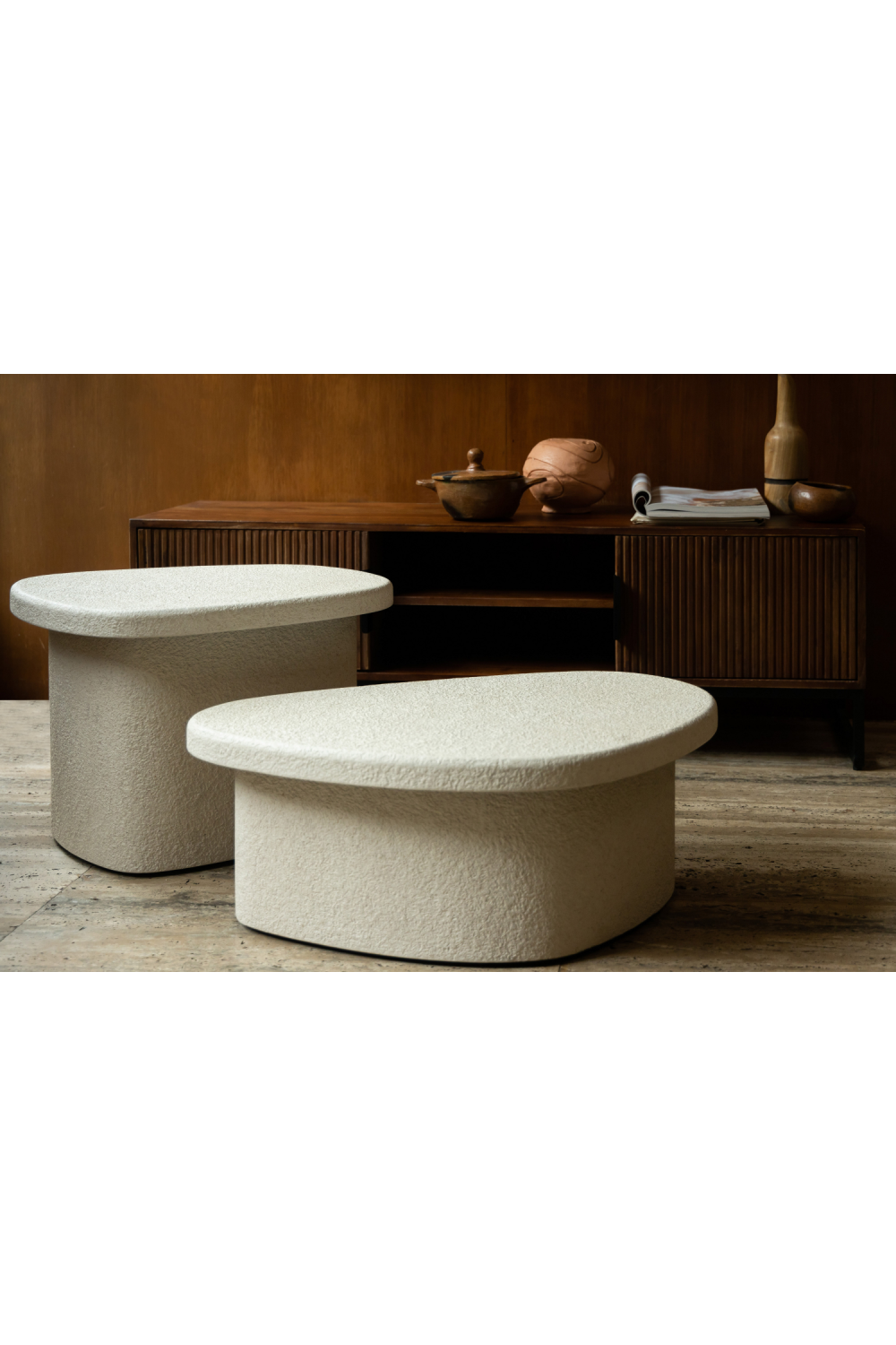 Organic-Shaped Beige Side Table | Dutchbone Veda | OROA.com
