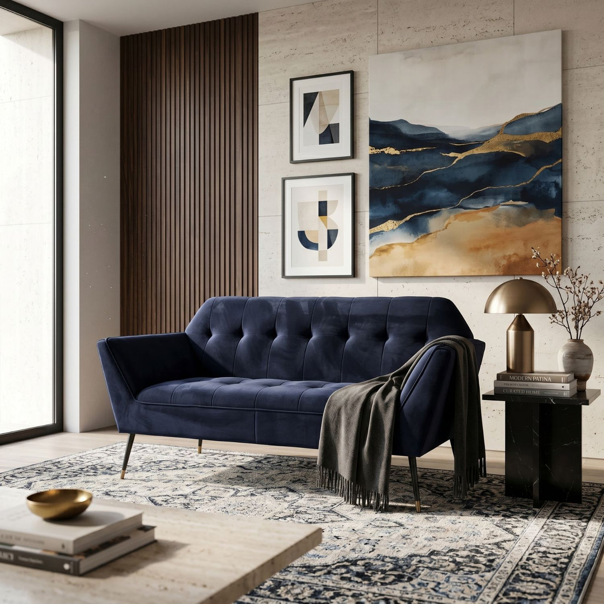 Deep Blue Velvet 2-Seater Sofa | Oroa.com