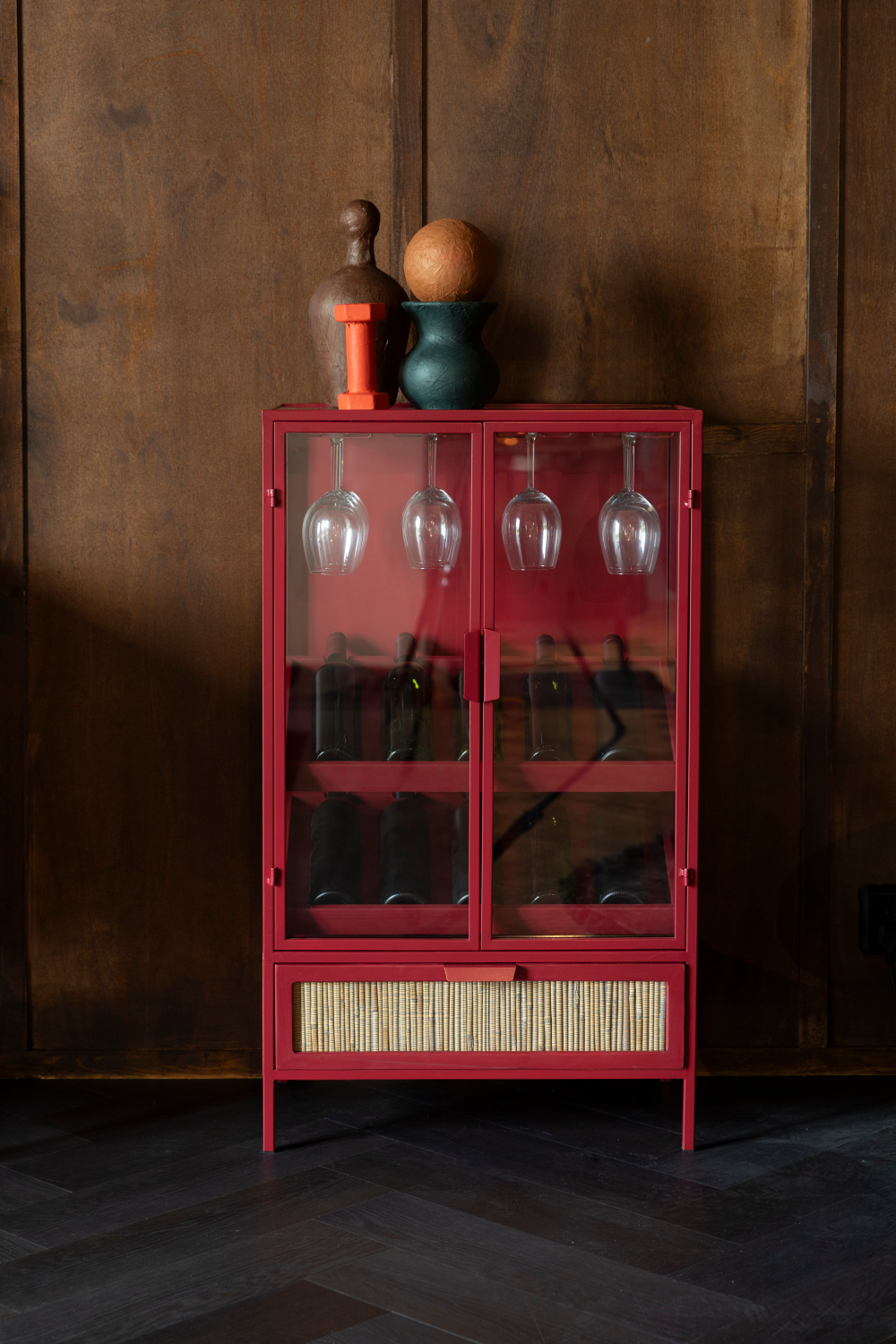 Red Wooden Wine Cabinet | Dutchbone Mori | OROA.com