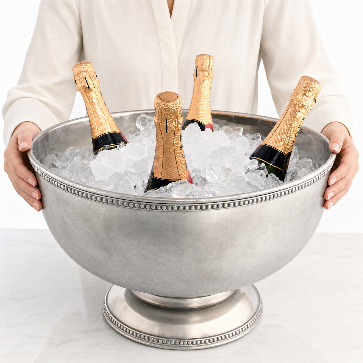 Luxury Pewter Beaded Ice Tub & Punch Bow - OROA