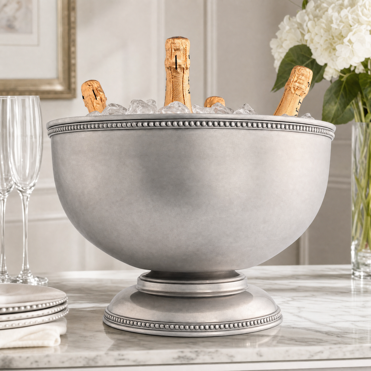 Luxury Pewter Beaded Ice Tub & Punch Bow - OROA