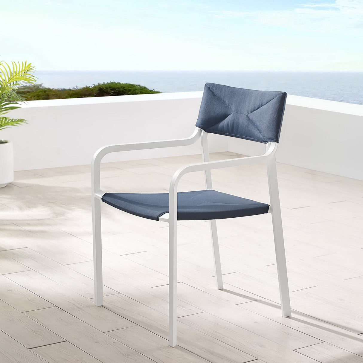 Raleigh Stackable Outdoor Patio Aluminum Dining Armchair Navy