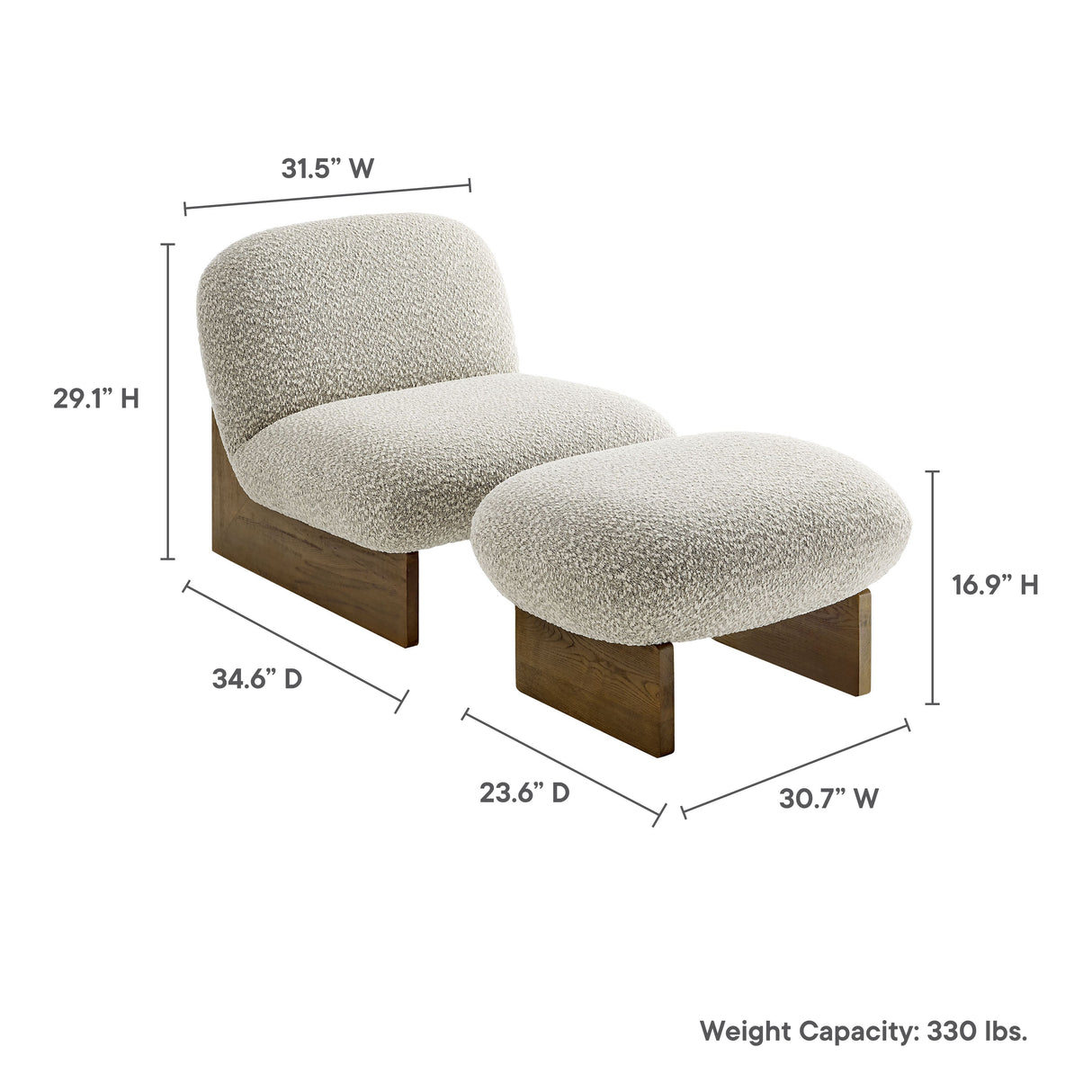 Loyal Boucle Fabric Accent Chair and Ottoman - OROA