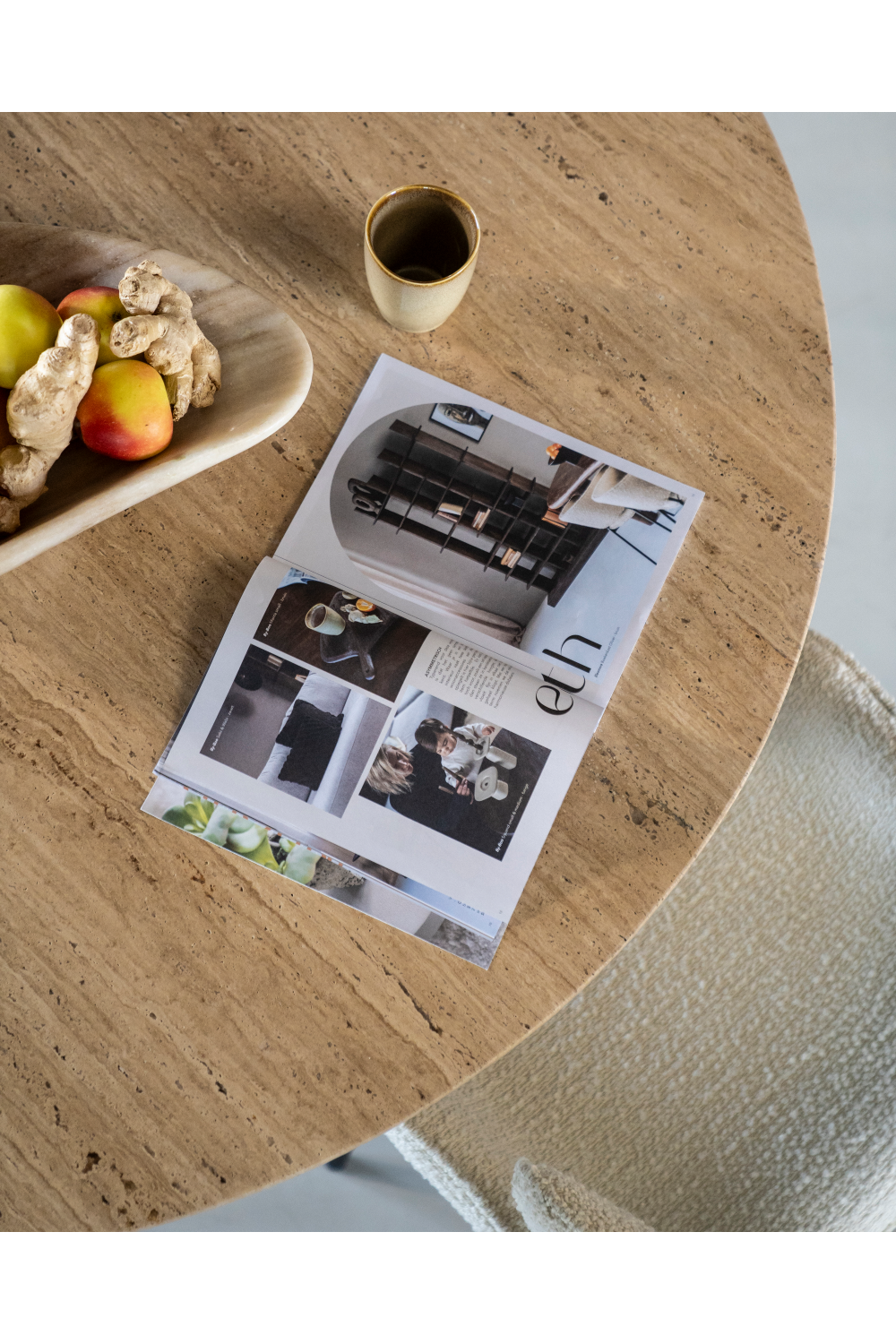 Travertine Pedestal Dining Table | Oroa.com