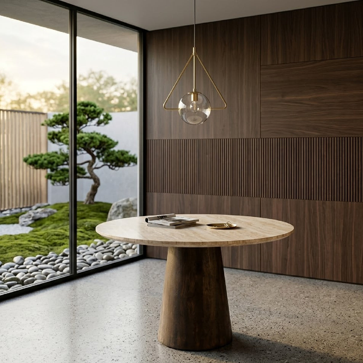 Travertine Pedestal Dining Table | Oroa.com