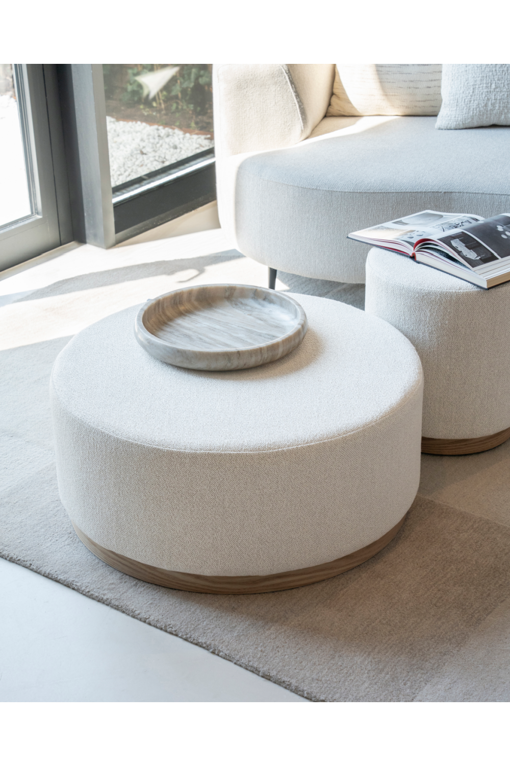 Cylindrical Beige Fabric Ottoman | Oroa.com