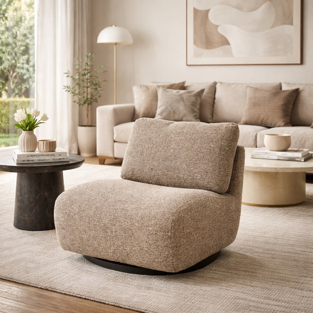 Fabric Upholstered Swivel Lounge Chair | Oroa.com