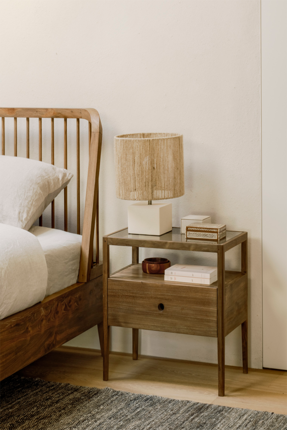 Glass Top Teak Nightstand | Ethnicraft Spindle | Oroa.com