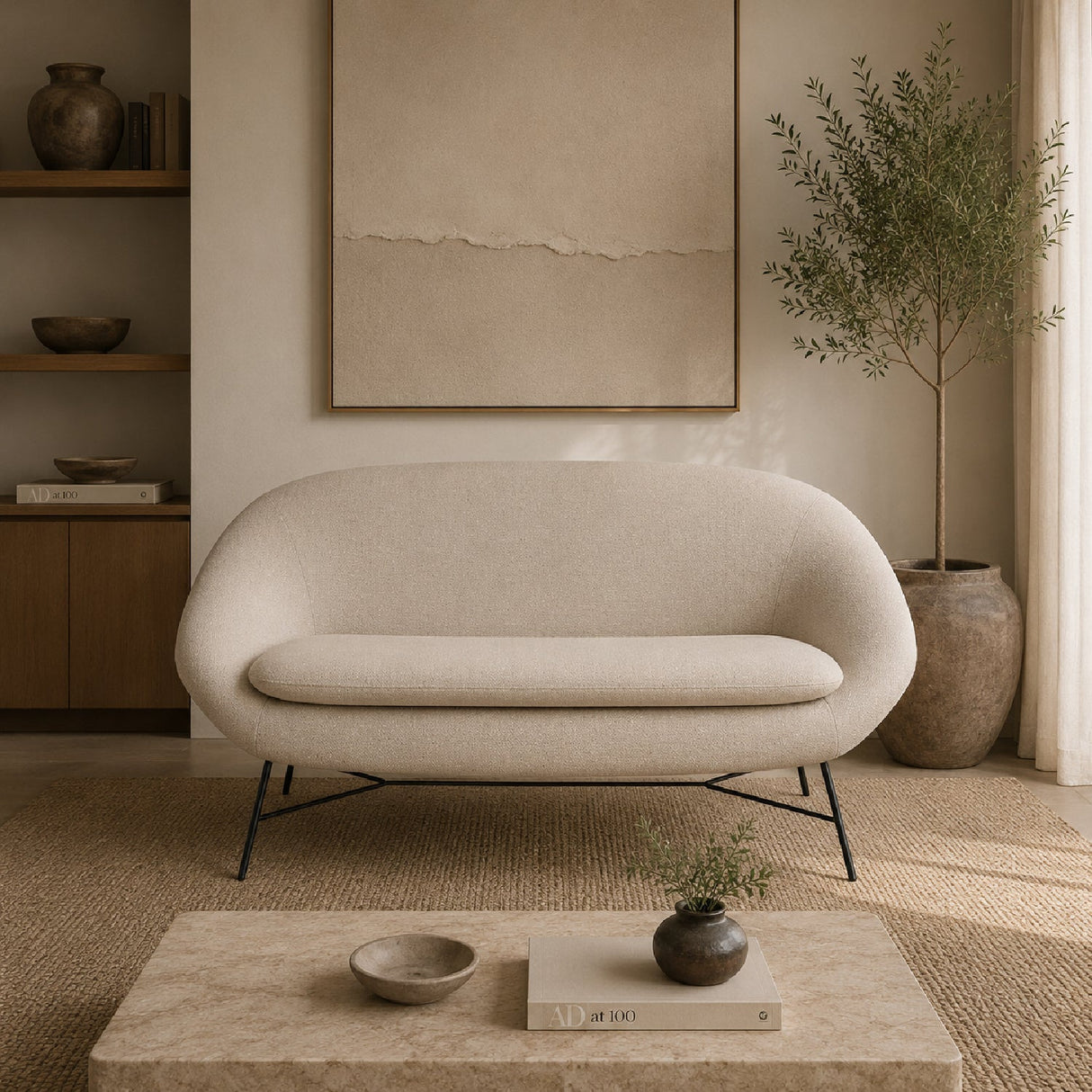 Off-White Vintage Sofa – Barrow – material finish angled view