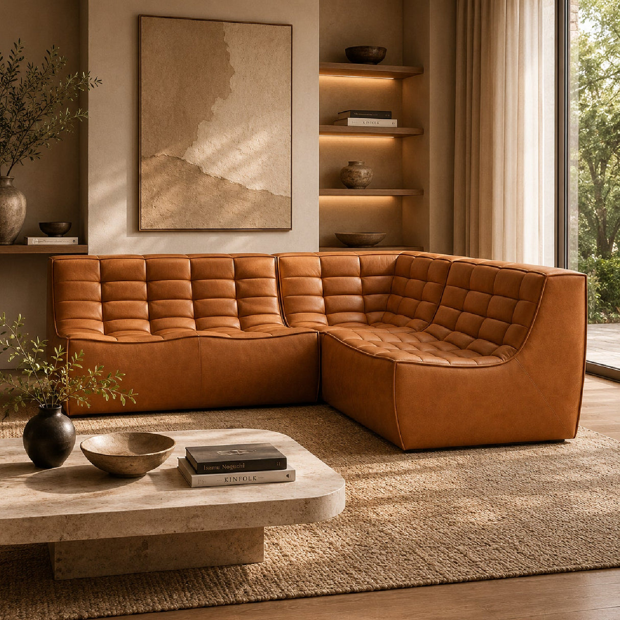Brown Leather Modular Sofa Set | Ethnicraft N701