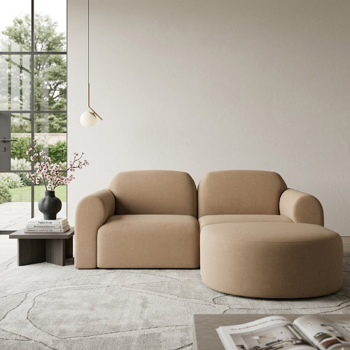 Modern European furniture - End Seater Sofa with Semi-Circle Footstool - www.oroa.com