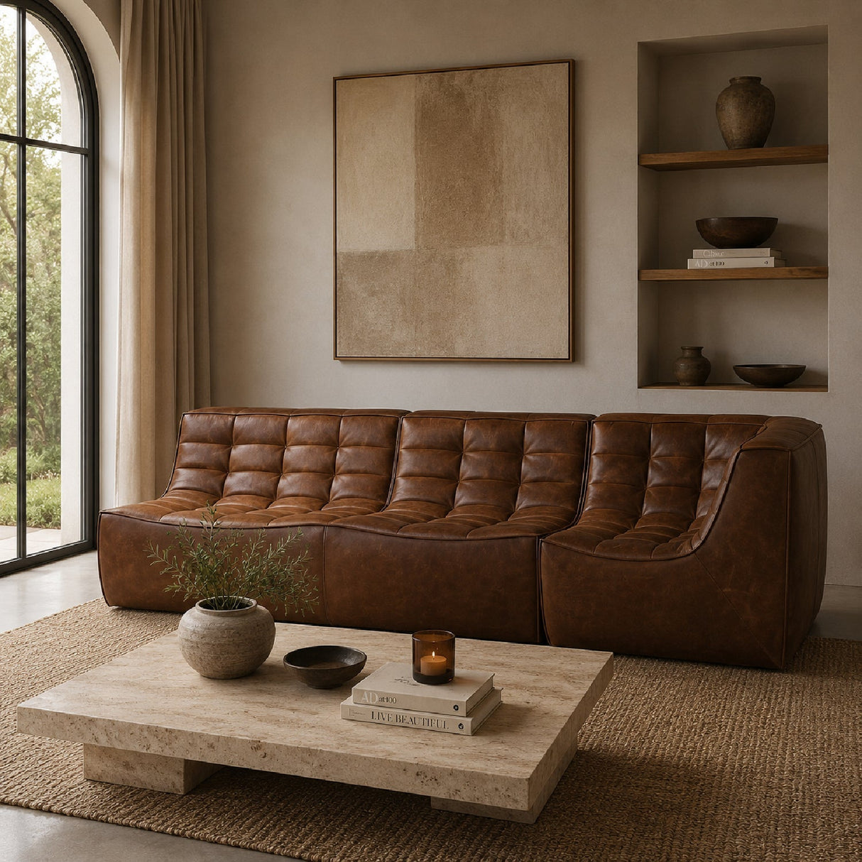 Dark Brown Leather 2-Seater Modular Sofa – N701 – upholstered finish angled view