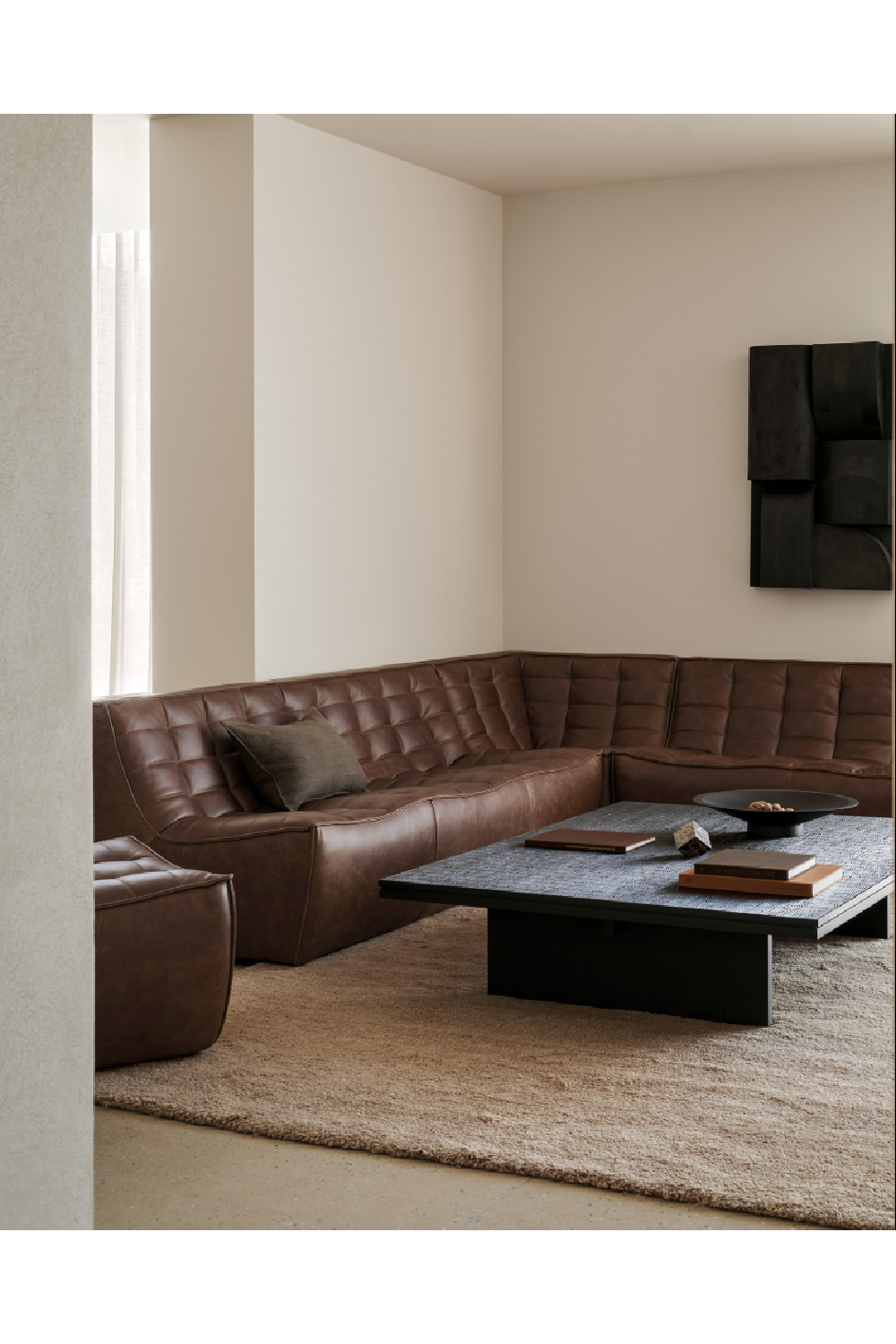 Brown Leather 3-Piece Modular Sofa | Ethnicraft N701 | Oroa.com