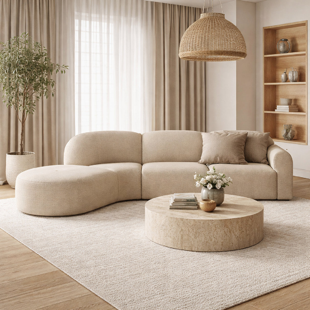Modern European furniture - Curved Sofa with Semi-Circle Footstool - www.oroa.com