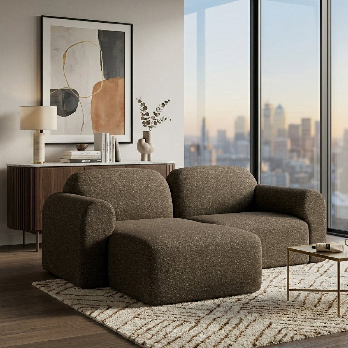 Modern European furniture - End Seater Sofa with Footstool - www.oroa.com