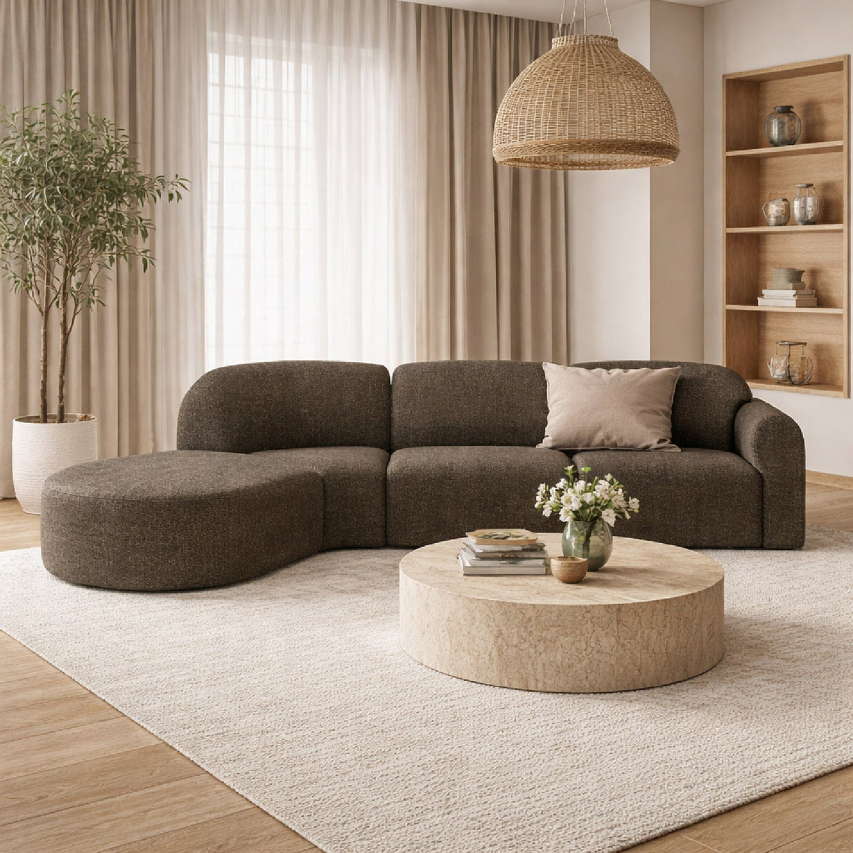 Modern European furniture - Curved Sofa with Semi-Circle Footstool - www.oroa.com