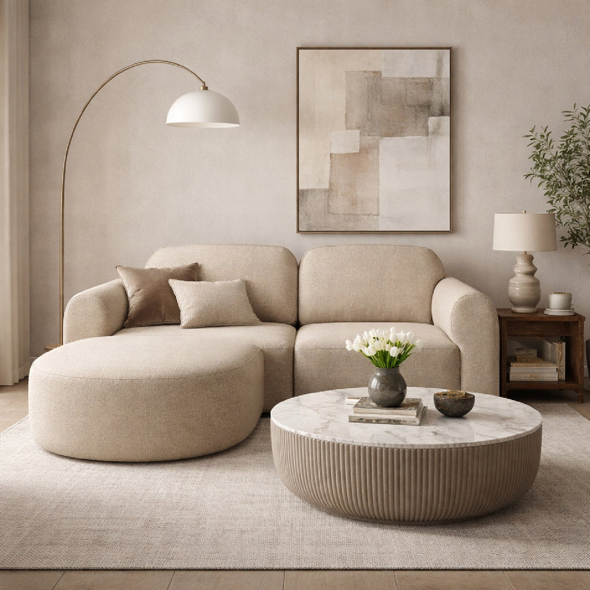 Modern European furniture - End Seater Sofa with Semi-Circle Footstool - www.oroa.com