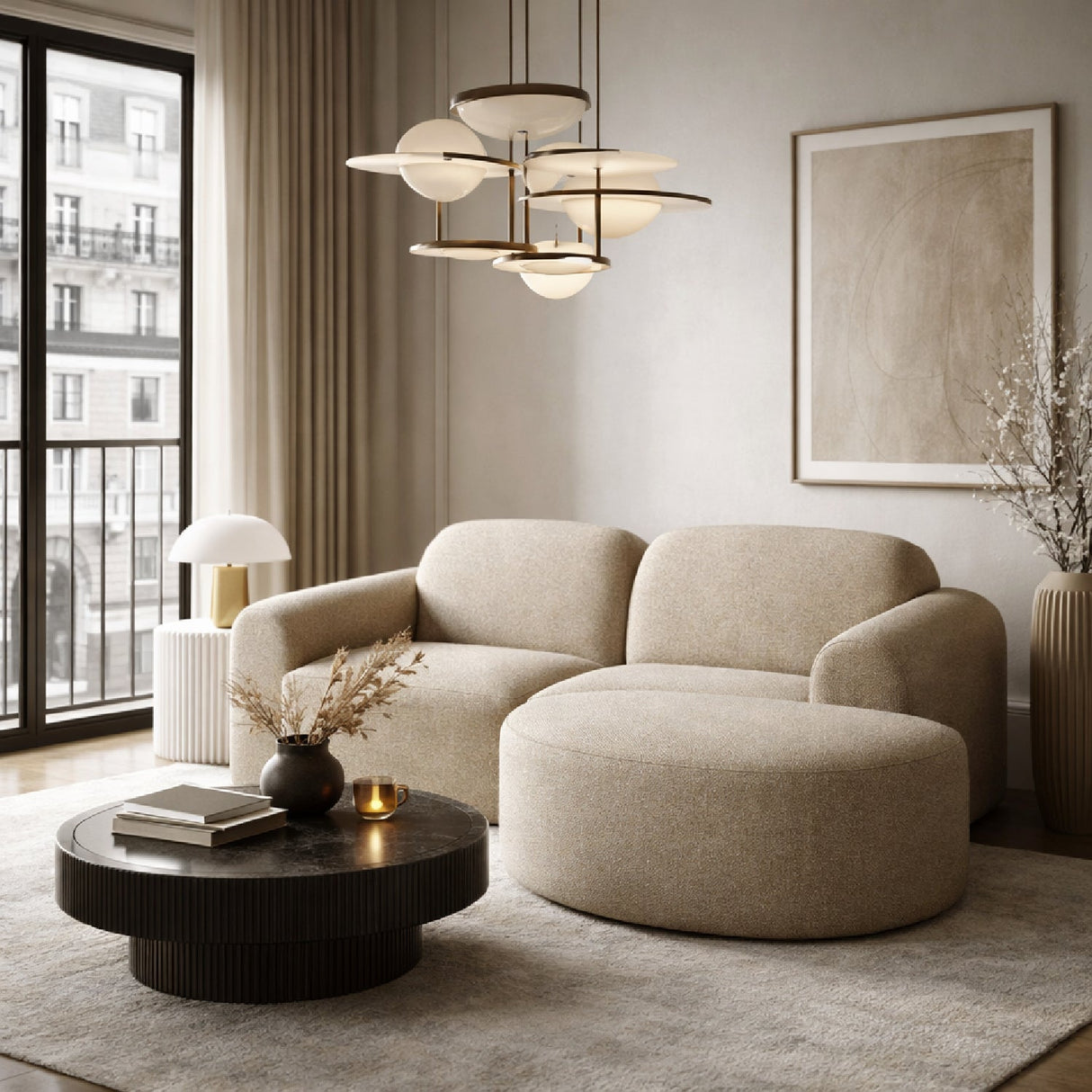 Modern European furniture - End Seater Sofa with Semi-Circle Footstool - www.oroa.com