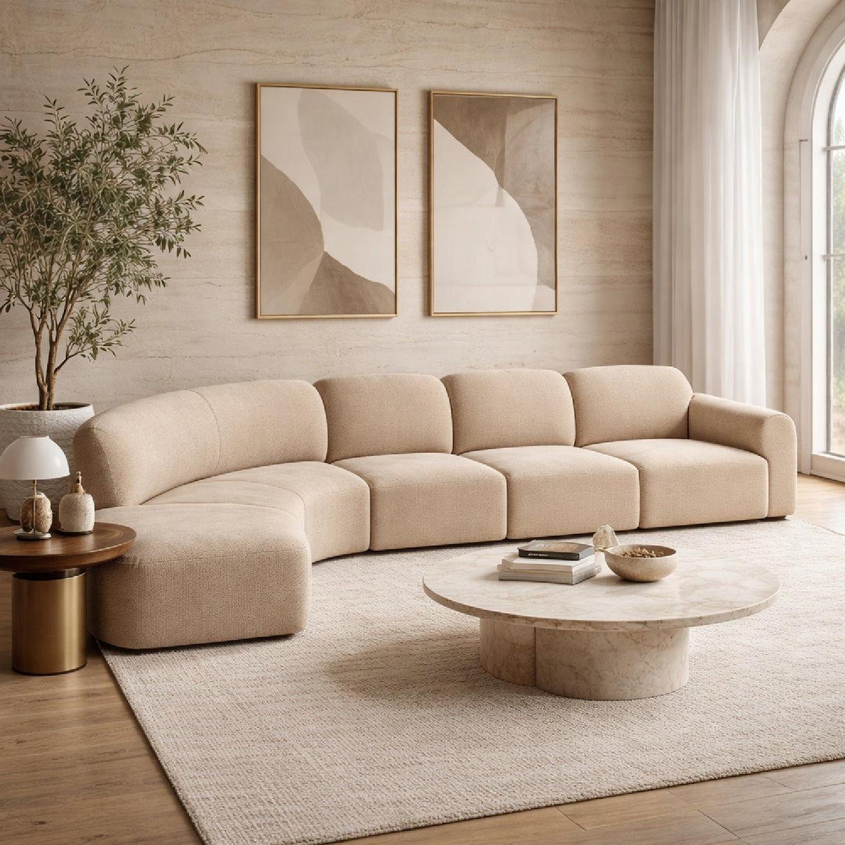 Modern European furniture - Curved Modular Sofa with Stool - www.oroa.com